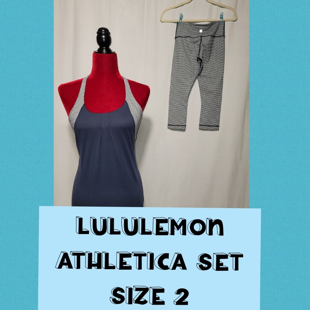 RARE Lululemon Sz 2 Matching Set/Outfit: Tank Top w/Sports Bra & Cropped Legging